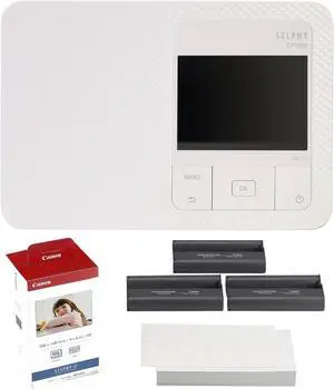 Canon SELPHY CP1500 Compact Photo Printer (White) with KP-108IN Selphy Color Ink 4x6 Paper Set 3115B001