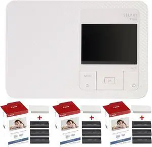 Canon SELPHY CP1500 Compact Photo Printer (White) with 3x KP-108IN Selphy Color Ink 4x6 Paper Set 3115B001