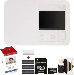 Canon SELPHY CP1500 Compact Photo Printer (White) with KP-108IN Selphy Color Ink 4x6 Paper Set Accessory Kit