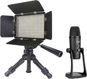 Studio Recording USB Stereo Microphone with Desktop Stand for Windows + Vloggers Choice Super-Powerfull 5000 Lux LED Light Panel Fill Light on 12-Inch Flexible Tripod For Zoom Meetings and More