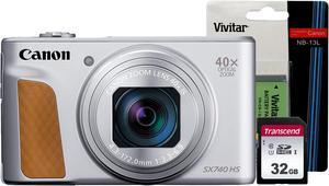 Canon PowerShot SX740 Wi-Fi Digital Camera Silver with Replacement Battery and 32GB Memory Card