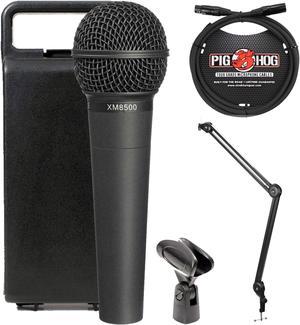 Behringer XM8500 Ultravoice Dynamic Cardioid Vocal Microphone with Boya BY-BA20 Desk Holder Mic Stand Bracket and Pig Hog 8mm XLR Male to Female Cable