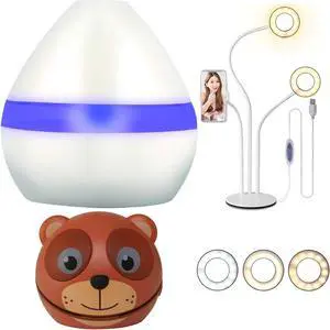 Vivitar All She Needs Accessory Bundle Gift Set for Mom with Purple Essential Oils Diffuser Adorable Character Speaker and Makeup Phone Cradle + LED Light