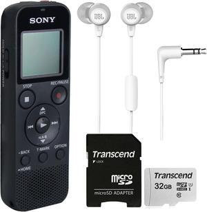 Sony ICDPX370 Digital Voice Recorder with JBL C50HI InEar Headphones White and Transcend 32GB Micro SDHC Memory Card with SD Adapter