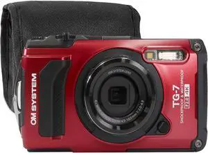 Olympus OM SYSTEM Tough TG-7 Digital Camera (Red) with Small Camcorder Case