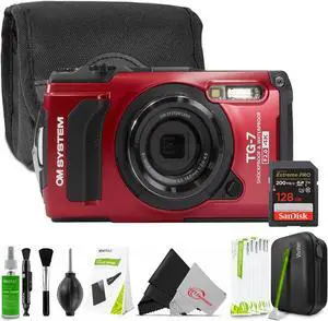 Olympus OM SYSTEM Tough TG-7 Digital Camera (Red) Top Accessory Bundle