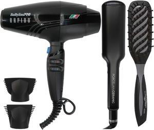BaByliss Pro Porcelain Ceramic Straightening Iron 2" BP9561UC with Italian Performance Hair Dryer Blow Dryer BRAP1 and Conair Pro Ergo-Grip Vented Brush