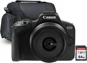 Canon EOS R50 Mirrorless Camera with Canon RF-S 18-45mm f/4.5-6.3 IS STM Lens and Transcend 64GB SDXC Memory Card + Camera Case