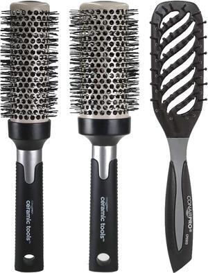 Conair Pro Ceramic Tools Large Round Brush 2½" CPBCTR25 with Conair Pro Ceramic Tools Medium Round Brush 2" CPBCTR2 and Conair Pro Ergo-Grip Vented Brush