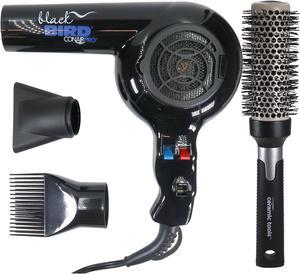 Conair Pro Black Bird Hair Dryer 2000 Watt BB075W with ConairPro Ceramic Tools Medium Round Brush 2" (CPBCTR2)
