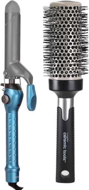 BaByliss PRO Nano Titanium 1 14 Spring Curling Iron BNT125S with Conair Pro Ceramic Tools Large Round Brush 2 CPBCTR25