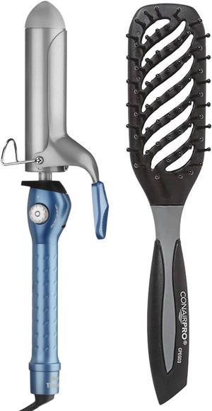 BaByliss Pro Nano Titanium 1 Spring Curling Iron BNT150S with Conair Pro ErgoGrip Vented Brush