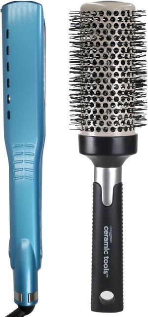 BaByliss Pro Nano Titanium Vented Ionic Flat Iron 1 BNT4093TUC with Conair Pro Ceramic Tools Large Round Brush 2 CPBCTR25