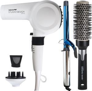 Babyliss Pro The Compact Midi Dryer BCI250UC with Babyliss Pro Nano Titanium 1 Compact Full Power Curling Wand BNTMWUC and Medium Round Brush 2