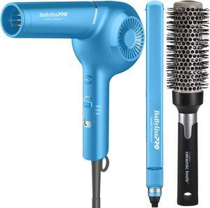 BaByliss Pro Nano Titanium 1 UltraThin Straightener  Professional PistolGrip Hair Dryer with Conair Pro Ceramic Tools Large Round Brush 2