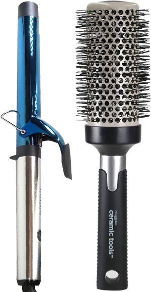 BaByliss Pro Nano Titanium Extended Barrel Curling Iron 1 BNTW125XLUC with Conair Pro Ceramic Tools Large Round Brush 2 CPBCTR25