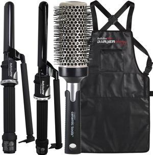 BaByliss Pro Porcelain Ceramic Marcel 1 Curling Iron BP100MUC with Marcel Curling Iron 34 BP75MUC and Barber Apron  Conair Pro Round Brush 2