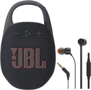 JBL Clip 5 Portable Waterproof Dustproof Wireless Speaker (Black) with JBL T110 In Ear Headphones Black