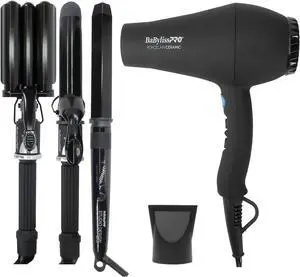 BaByliss Pro Porcelain Ceramic Gift Box (Dryer, Waver, Curling Iron) Black #BPPP7 and BaByliss Pro Studio Design Series 1.25 Inch Crimpcurl #BCI005UC