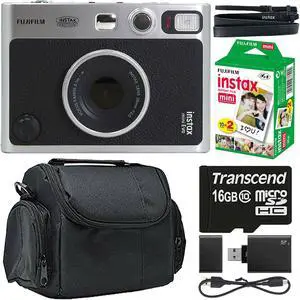 FUJIFILM INSTAX MINI EVO Hybrid Instant Camera (Black) with Fujifilm 2x10 Mini Instax Film Pack and 16GB MicroSD Card Bundle
