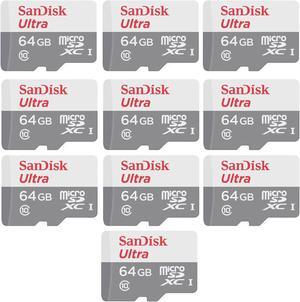 SanDisk Ultra 64GB microSDXC Memory Card UHS-1 Upto 100 MB/s Class 10 Full HD Video with SD Adapter- 10 Count