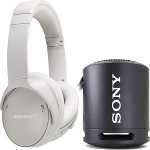 Bose QuietComfort Wireless Over-Ear Active Noise Canceling Headphones (White Smoke) with Sony SRSXB13/B Extra Bass Portable Waterproof Speaker (Black)
