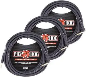PigHog Cables Tour Grade 18.5ft 1/4"-1/4" Cables - Straight to Right Angle- 3 Count