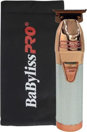 BaByliss Pro ROSEFX+ Professional Cord/Cordless All-Metal Lithium Outlining Trimmer Rose Gold #FX787NRG with BaByliss Pro Barber Clipper Trimmer Pouch