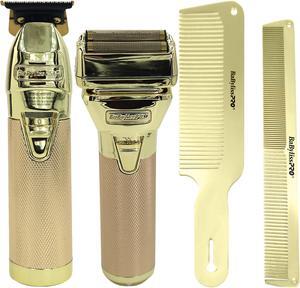 BaByliss Pro GOLDFX+ Lithium Outlining Trimmer FX787NG with FXONE GOLDFX Interchangeable-Battery Shaver FX79FSG and Metal Comb Set 9" Comb and 7.5" Comb
