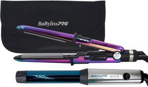 BaByliss Pro Nano Titanium Prima2000 3/4" Stainless Steel Mini Flat / Curling Iron Iridescent #BNTBRB2000UC with 1" Compact Full Power Curling Wand BNTMWUC