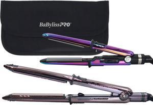 BaByliss Pro LIMITED EDITION Nano Titanium Prima 3000 Flat Iron Midnight Purple - 1¼" #BNTP3000TUC with Nano Titanium Prima2000 3/4" Stainless Steel Mini Flat / Curling Iron Iridescent #BNTBRB2000UC