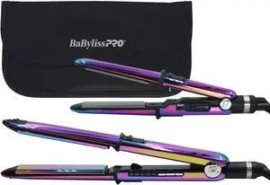 BaByliss Pro LIMITED EDITION Nano Titanium Prima 3000 Flat Iron Iridescent - 1¼" BNTRB3000TUC with Nano Titanium Prima2000 3/4" Stainless Steel Mini Flat / Curling Iron Iridescent #BNTBRB2000UC
