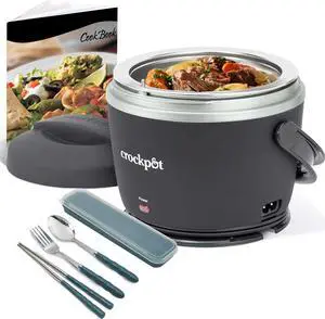 Crock-Pot Electric Lunch Box, Portable Food Warmer for On-the-Go, 20-Oz (591 mL), Black Licorice + Travel Cutlery Set + Easy & Delicious Crock-Pot Recipes