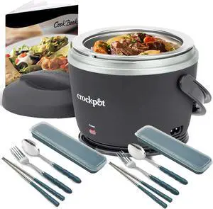 Crock-Pot Electric Lunch Box, Portable Food Warmer for On-the-Go, 20-Oz (591 mL), Black Licorice + 2x Cutlery Set + Easy & Delicious Crock-Pot Recipes