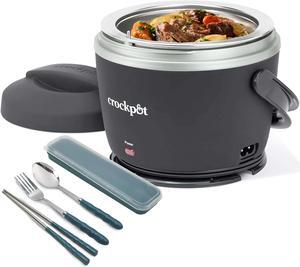 Crock-Pot Electric Lunch Box, Portable Food Warmer for On-the-Go, 20-Ounce (591 mL), Black Licorice + Travel Stainless Steel Cutlery Set