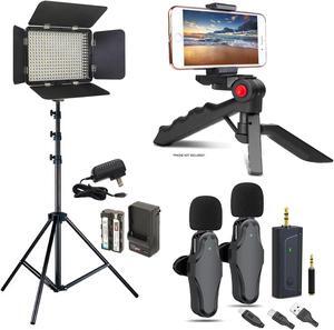 Vidpro Smartphone Essentials for YouTubers Podcasters with 2-Person Wireless Mic Set, LED Light Panel, Phone Holder + More
