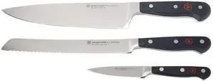 Wusthof Classic 3-Piece Knife Set  3.5" Paring, 8" Bread, and Chefs Knives