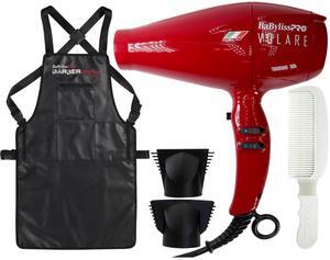 BaByliss Pro Volare Nano Titanium Italian Performance Hair Dryer 2000-Watt Blow Dryer (Red) #BRVOL1 with Barber Apron and Wahl Flat Top Comb White