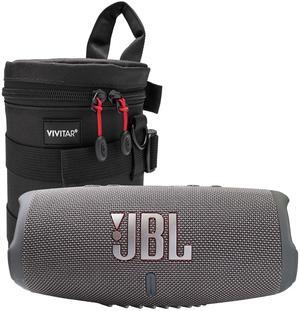JBL Charge 5 Portable Bluetooth Waterproof Speaker (Gray) with 10" Premium Lens Case