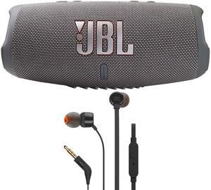 JBL Charge 5 Portable Bluetooth Waterproof Speaker (Gray) with JBL T110 In Ear Headphones