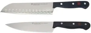 Wusthof Gourmet 7" Hollow Edge Santoku Knife Black with Wusthof Gourmet 6" Chef's Knife