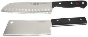 WÜSTHOF Classic 6" Cleaver Knive with Wusthof Gourmet 7" Hollow Edge Santoku Knife