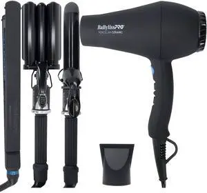BaByliss Pro Porcelain Ceramic Gift Box (Dryer, Waver, Curling Iron) #BPPP7 with BaByliss Pro LIMITED EDITON Nano Titanium Ultra-Thin 1" Flat Iron #BNTMB4072TUC