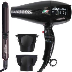 BaByliss Pro Volare Nano Titanium Italian Performance Hair Dryer (Black) #BVOL1 with Nano Titanium Prima 3000 Flat Iron Midnight Purple - 1¼" #BNTP3000TUC (Dual Voltage)