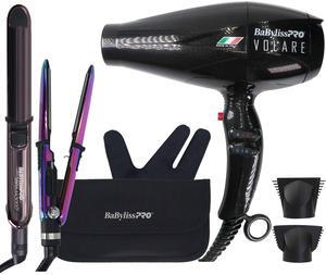 BaByliss Pro Volare Nano Titanium Italian Performance Hair Dryer BVOL1 with Prima 3000 1¼" Flat Iron Midnight Purple and Prima2000 3/4" Mini Flat / Curling Iron Iridescent #BNTBRB2000UC
