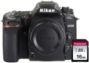 Nikon D7500 DSLR Camera (Body Only) "REFURBISHED" with Transcend 16GB SDHC Memory Card