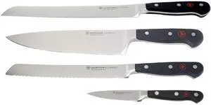 Wusthof Classic 9" Bread Knife Silver with Wusthof Classic 3-Piece Knife Set  3.5" Paring, 8" Bread, and Chefs Knives