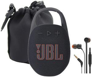 JBL Clip 5 Portable Waterproof Wireless Speaker (Black) with Waterproof Speaker Pouch and JBL In Ear Headphones