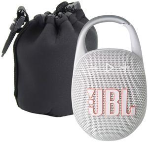 JBL Clip 5 Portable Waterproof Wireless Speaker (White) with Waterproof Speaker Pouch