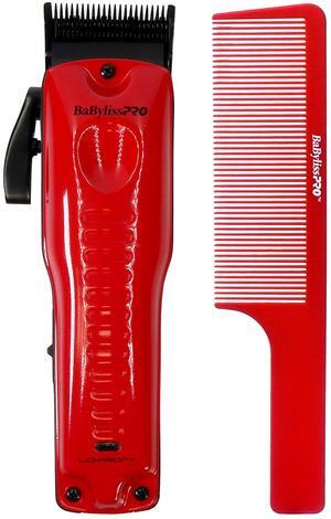 BaByliss Pro Limided Edition LO-PRO FX Cordless Clipper (Van Da' Goat) #FX825RI with BaByliss Pro Barberology 9" Clipper Comb - Red
